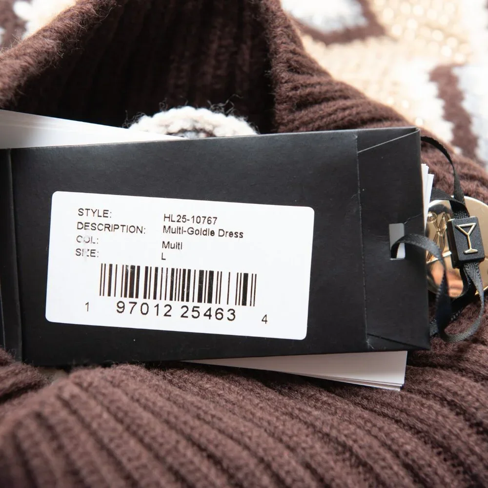Retrofete Goldle Dress Sweater Mini Knit Long Sleeve Brown Cream Size Large New - Picture 5 of 9
